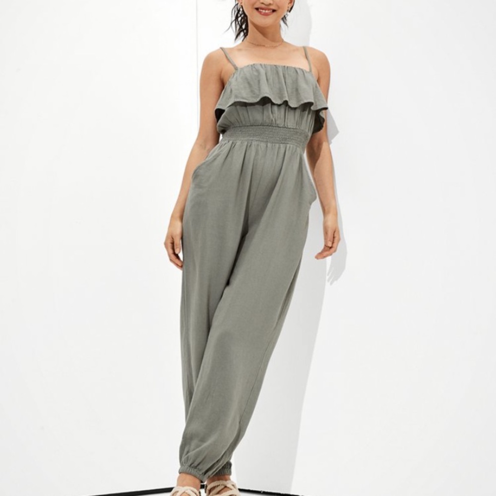 Olive green strapless jumpsuit